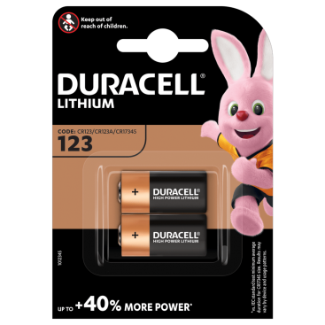 Duracell lithium battery CR 123 3V - blister 2 items.